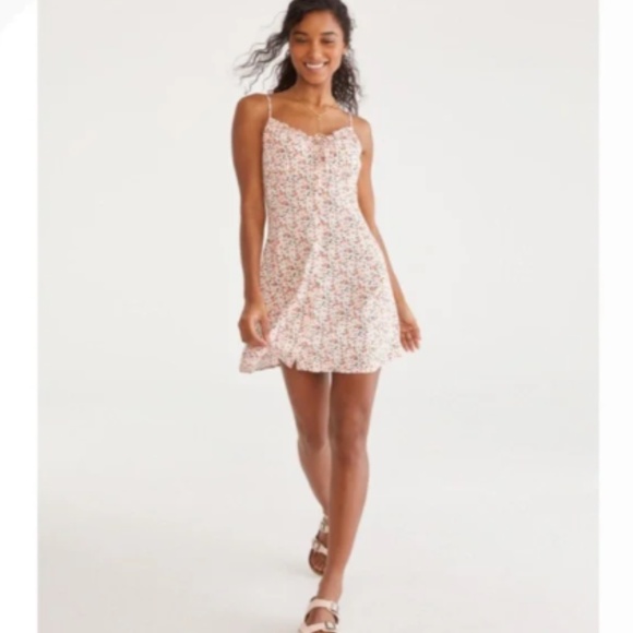 NWT Aeropostale Floral V-Neck Button-Front Mini Dress - size XS - Picture 4 of 4